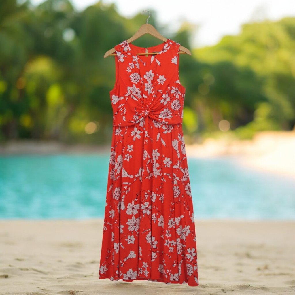 Vince Camuto Nwot Orange Sleeveless Floral Midi Dress S10